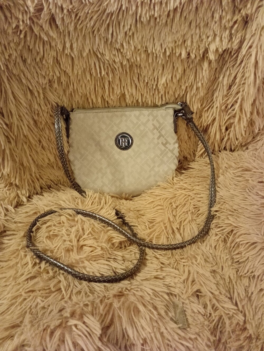 Tommy Hilfiger Tan Monogram Jacquard Crossbody